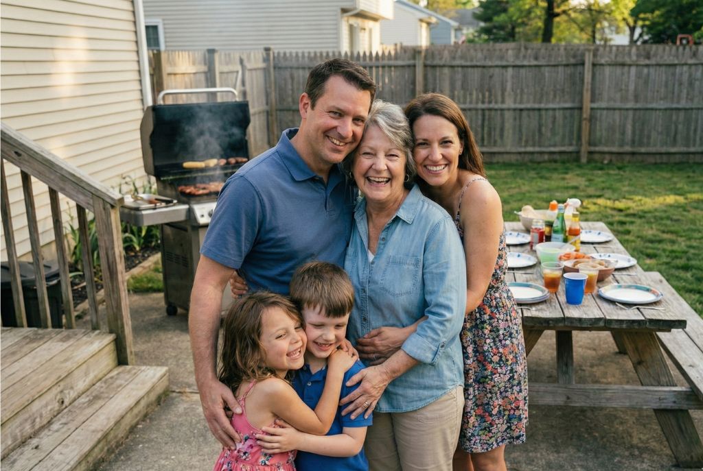 Multi-generational family photo with grandmother