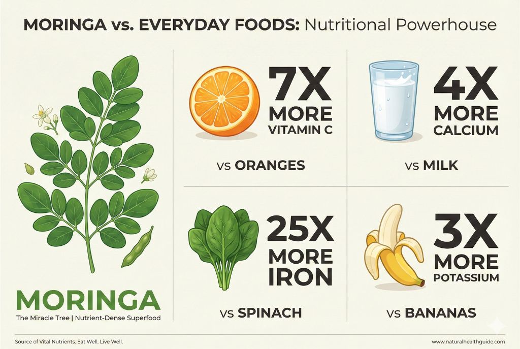 Moringa nutrient comparison infographic