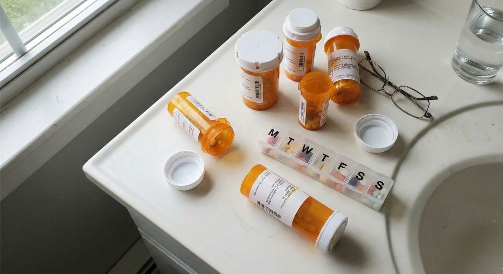 Multiple prescription pill bottles